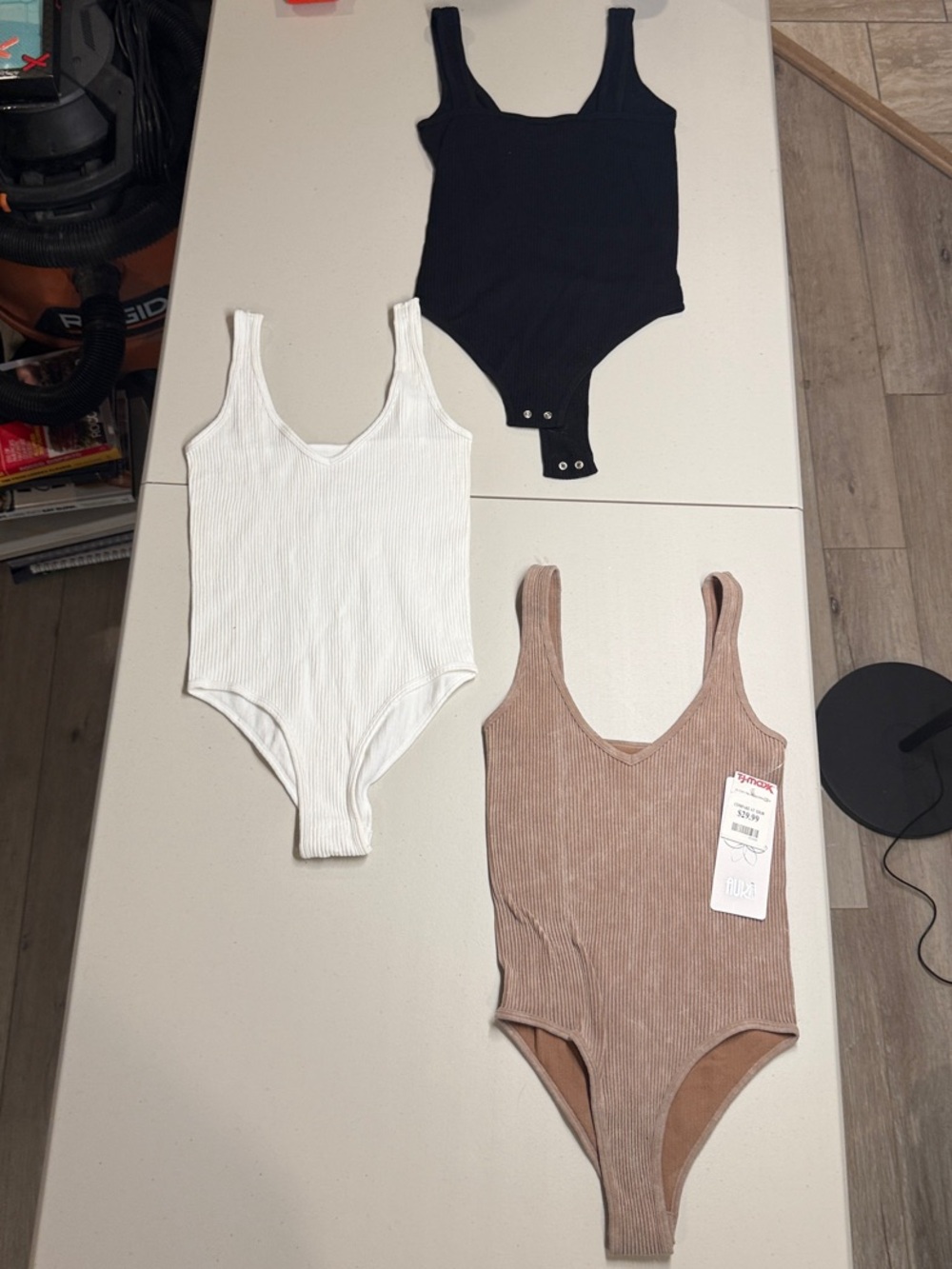 T.J.Maxx Ribbed Tank Bodysuit 3-Pack in Black, White & Taupe